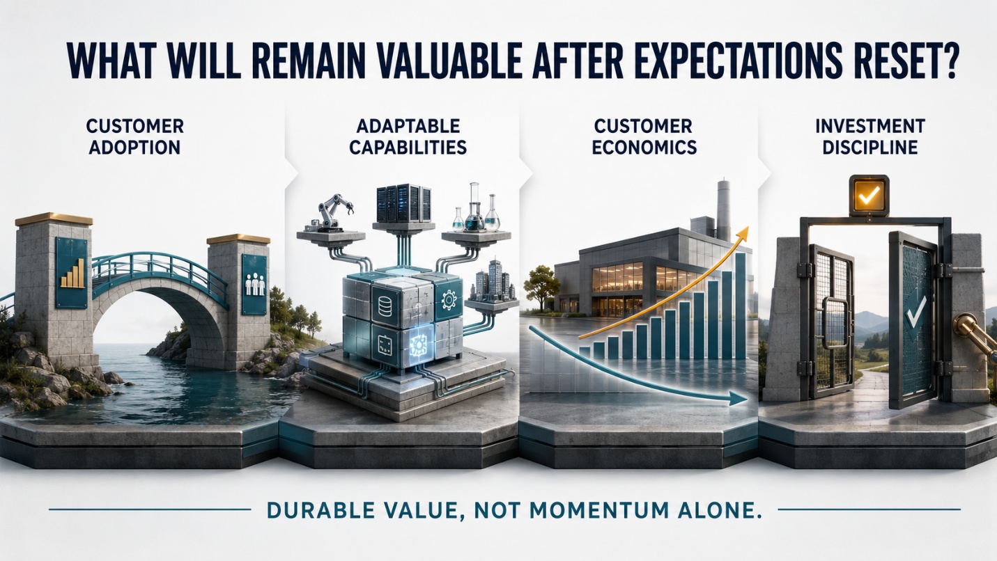 Four tests for durable investment value: customer adoption, adaptable capabilities, customer economics, and investment discipline