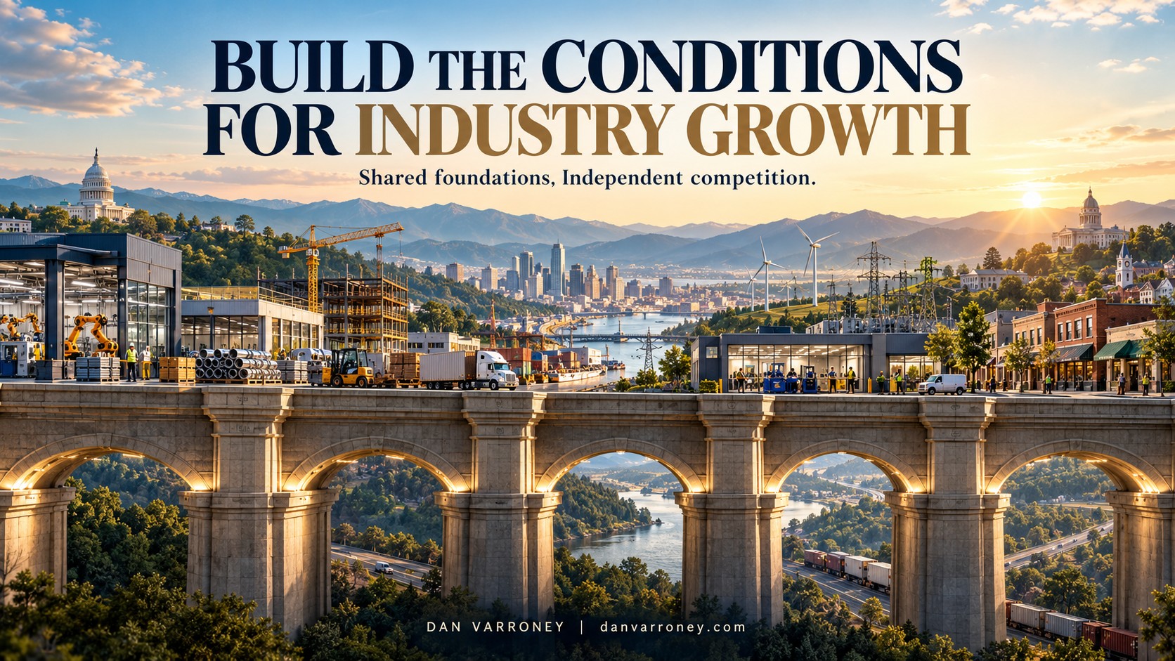 Businesses, infrastructure and civic institutions supported by a shared foundation for industry growth.